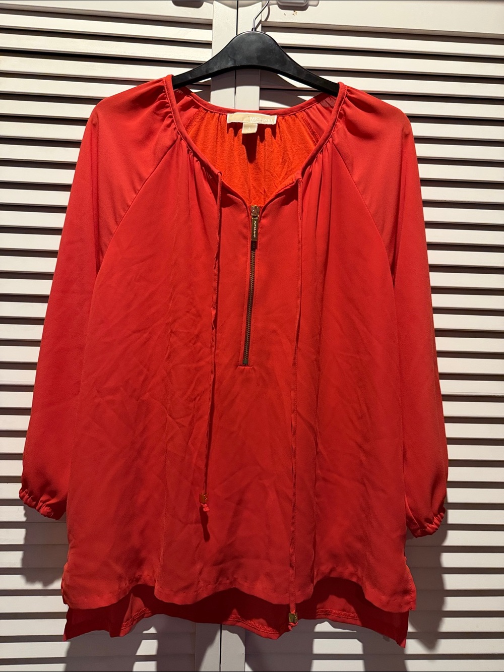 Michael Kors Vibrant Red Zip-Front Long-Sleeve Tunic